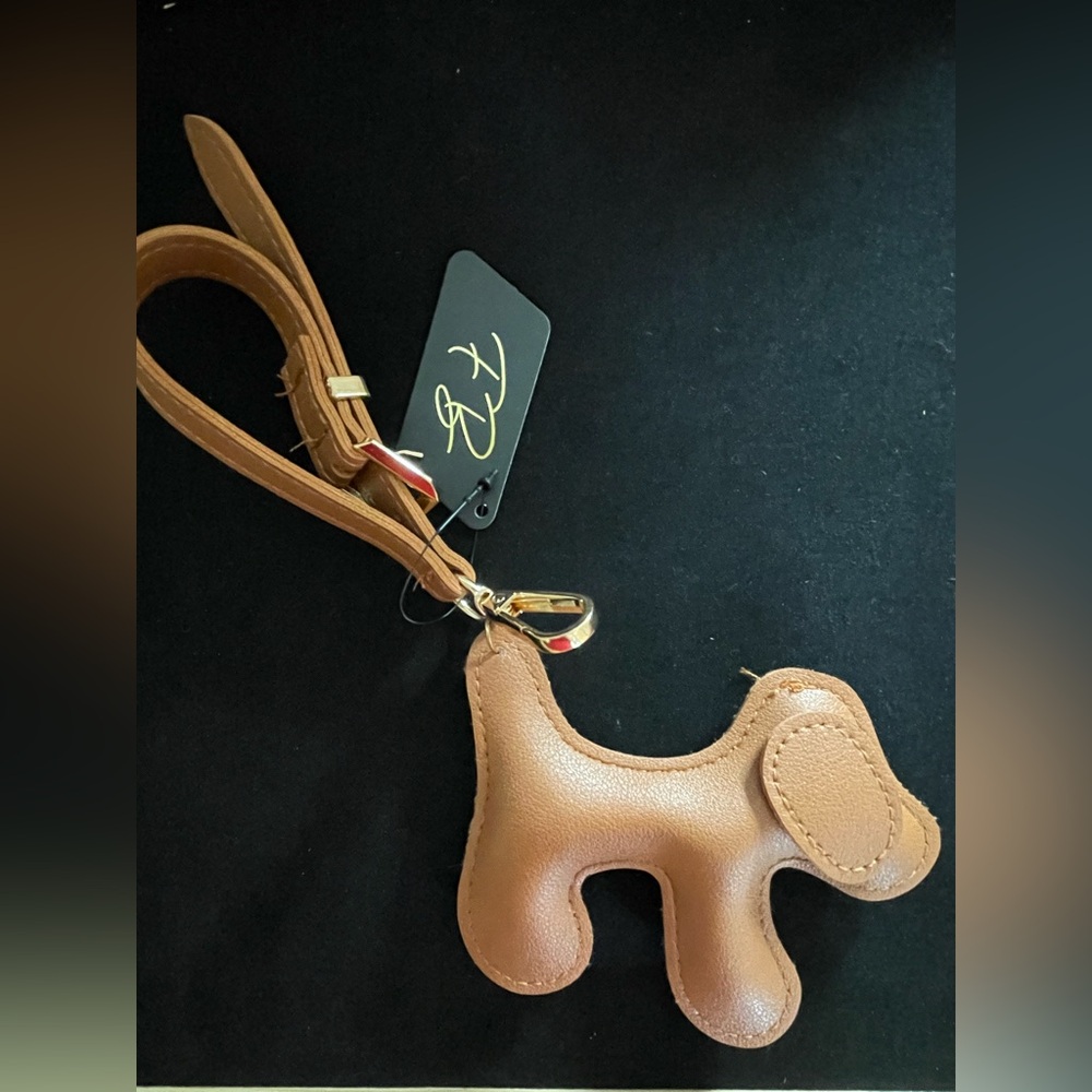 FB Brown Leather Dog Bag Charm or Keychain, NWT